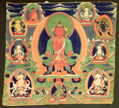 Pintura Thangka mostrando a Amitayus de Tibetan School